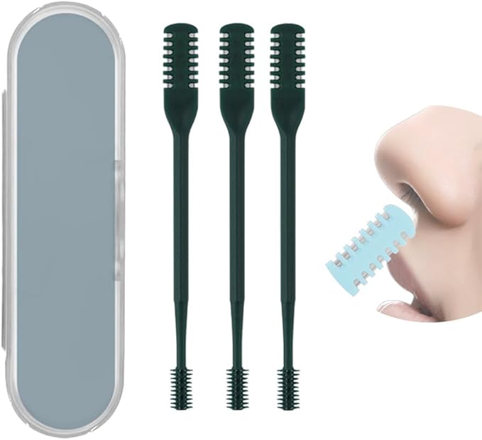 2 in 1 Nasal Hair Cutter, Double Sided Nose Hair Trimmer for Men Women, 360° Rotating Nose Hair Knife with Ear Picker, for Home Travel Essentials (Dark Green, 3pcs)