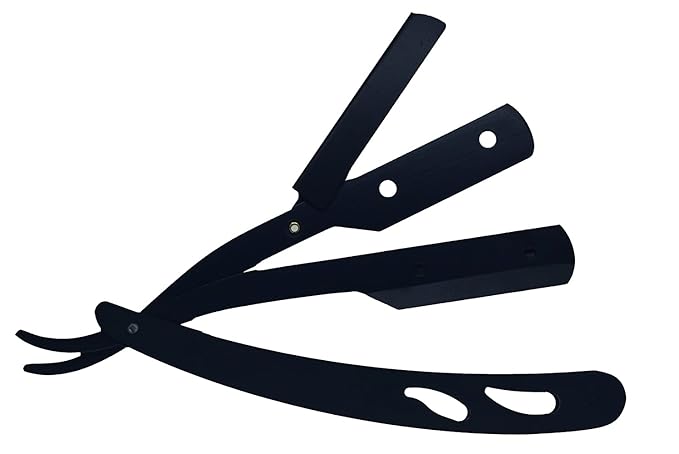 Stainless Steel Straight Edge Barber Shaving Razor Sicastar® Folding Straight Razor Single Edge Replaceable Blades fit for All of Double Edge Razor Blades (Black)