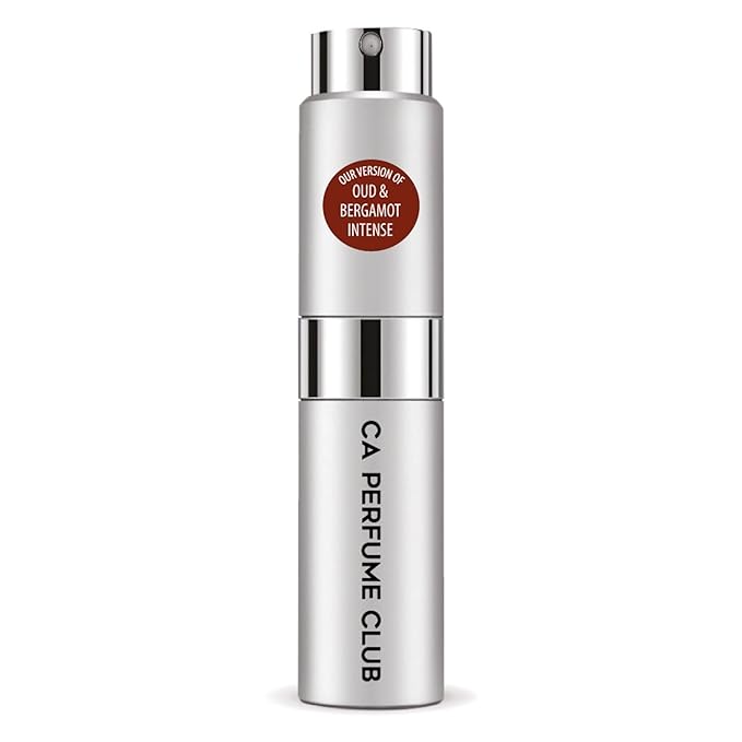 CA Perfume Impression of Oud & Bergamot Intense for Women and Men Amber Scent Long Lasting Unisex Fragrance Eau De Parfum Travel Size Refillable Atomizer Spray 0.27 Fl Oz 8ml