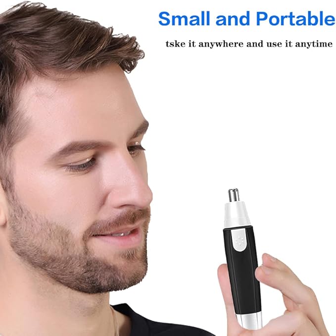 Nose Hair Trimmer for Men and Women，Professional Painless Clean Nasal， Ear & Facial Hair Electric Trimmer，Battary-Operated Eyebrow Clipper，Dual Edge Blades for Easy Cleansing Black