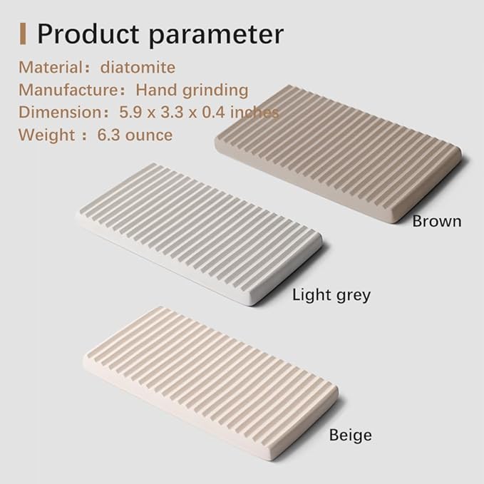 Diatomite Razor Holder for Shower,Water Absorption Fast Drying Natural Diatomite Tray for Razor Soap Shaving Cream Foam Bottle Face Wash (Light grey)