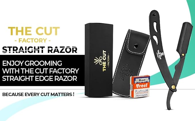 The Cut Factory® Straight Razor for Men Professional Barber Straight Edge Razor for Comfortable Smooth Shave. Gift Box Leather Pouch 20 Single Edge Blades. Our Blades Never Fall