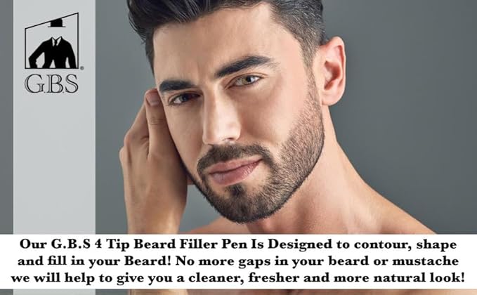 Beard Filler Pencil for Men Waterproof Beard Pen and Beard Brush Long Lasting Natural Look, Mustache Repair Shape, Define and Style Facial Hair Trimming Scissors, Wooden Beard Comb (Black Pack of 3)