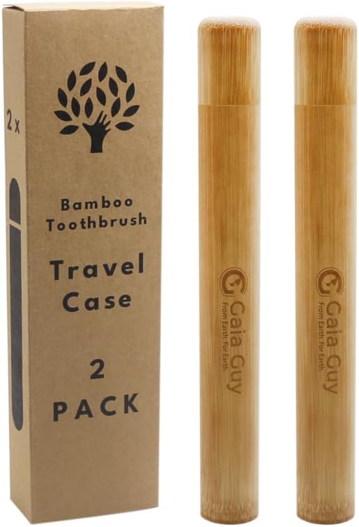 Gaia Guy Bamboo Toothbrush Travel Case 2 Pack - Portable Bamboo Toothbrush Holder Great For Plastic-Free Travel, Camping and Zero Waste Living