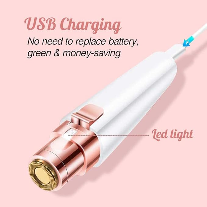 Facial Hair Remover for Women: 2 in 1 Rechargeable Nose Hair & Eyebrow Trimmer, Face Shaver with Built-in LED Light for Removing Chin, and Cheek Trimming - with Built-in LED Light