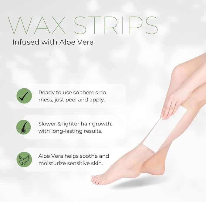 Amira Beauty - Waxing Strips Infused with Aloe Vera Pre Applied Ready to Use Hair Removal Wax Strips for Legs and Body Suitable for All Skin Types 64 Count
