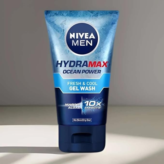 NIVEA Men Hydra Max Ocean Power Face Wash Gel 100ml | Deep Cleansing with Vitamin E & Menthol | Fights Oil, Unclogs Pores, Refreshes Skin | All Skin Types | Dermatologically Tested, Pack of 2