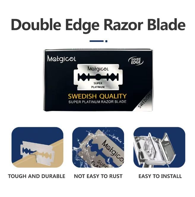 100Pcs, Double Edge Safety Razor Blades, Premium Platinum Stainless Steel Razor Blades with PTFE, Tungsten and Chromium Coated Edges for Smooth, and Comfortable Shaves