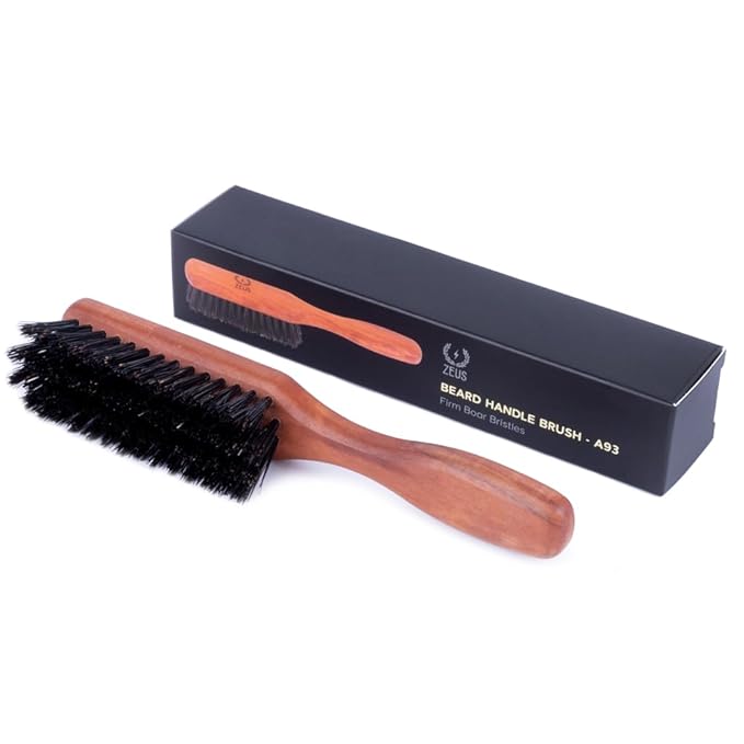 ZEUS Stiff Boar Bristle Beard & Mustache Brush for Men with Extended 6" Handle, Firm Natural Bristles for Styling & Detangling Facial Hair (Made in Germany) A93