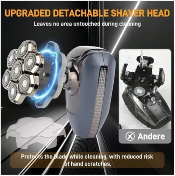 Head Shaver for Bald Men, 7D Electric Rotary Bald Head Shaver for Men, 5-in-1 Grooming Kit, USB Rechargeable Wet/Dry Shavers for Men, IPX6 Waterproof Head Shaver with LED Display