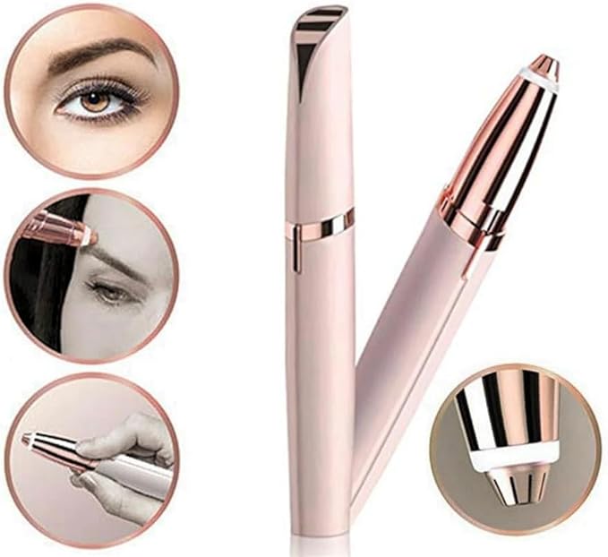 Eyebrow Trimmer for Women - Electric Eye Brow Razor Painless & Easy Clean for Eyebrows Face Nose Ear Hair Chin Lips Peach Fuzz Bikini Lines & Other Detailing - Battery Operated (White)