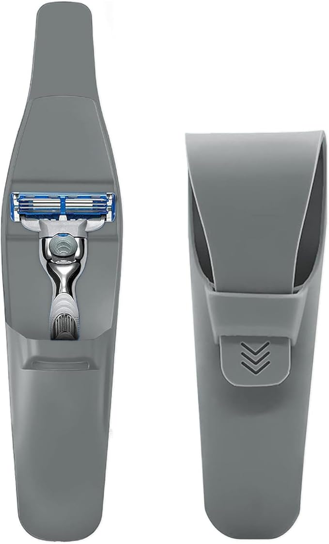 LinMei Silicone Razor Travel Case, Blue+Black, Compatible with Gillette, Parker, Merkur Razor (Gray 2pcs)