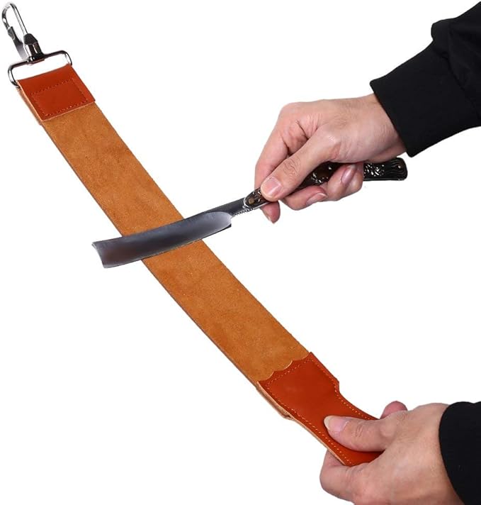 Strops, Genuine Leather Strop Strap Barber Straight Folding Barber's Leather Sharpener Sharpening Belt, Double Sided Leather Strop for Sharpening and Smoothing After Honing Razors