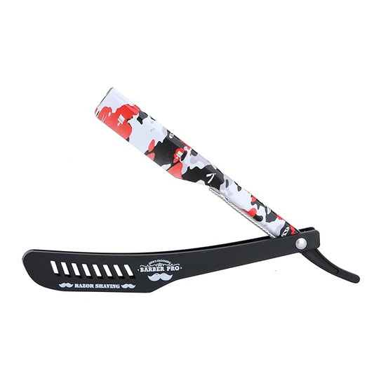 Professional Straight Razor Holder for Barbers – Folding Shaving Razor Handle, Stainless Steel Blade Compatible, for Barber Shop & Home Grooming (Black Red)