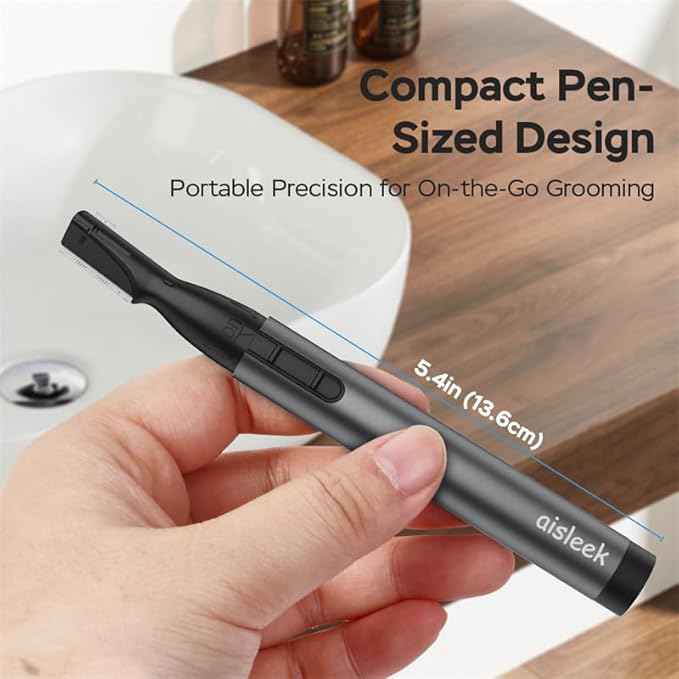 Eyebrow Trimmer, Facial Hair Trimmer Precision Detailer with Rinseable Blade, Battery Powered Double-Sided Eyebrow Razor with Comb, Compact Pen-Size Safe Painless Shaver for Chin Peach-Fuzz