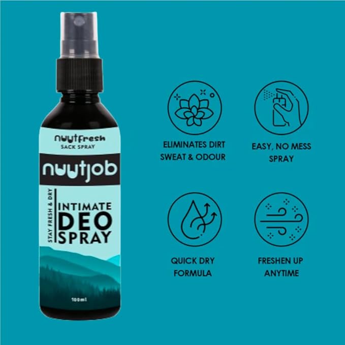 NuutFresh Intimate Deo Spray for Men 3.38 fl oz | Sack Deo Spray | Tea Tree, Witch Hazel & Green Tea Extract | Alcohol Free | Controls Sweat & Odour | For Men-Boys