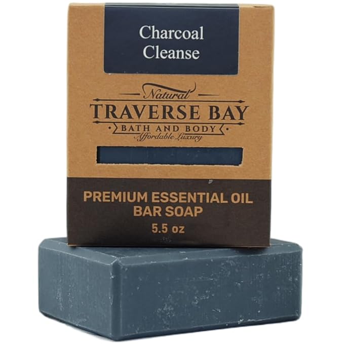 Traverse Bay Bath and Body Natural Cold Process Soap Facial Cleanse 4-Bar Variety Pack, Charcoal Cleanse, Aloe Vera, Neem Oatmeal, Black Pepper Turmeric, 5.5 oz Each, 22+ oz Total