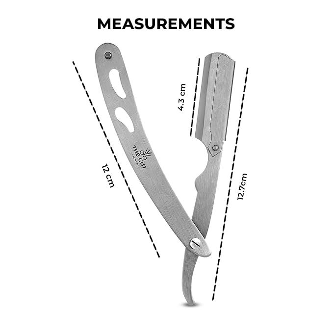 The Cut- Factory- Exquisite Line Straight Razors for Men with Ultra Sharp Single Edge Blades Premium Matte Silver Coated Barber Straight Razor with Leather Pouch and Gift Box