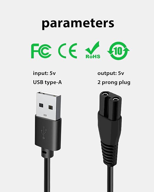 5V USB Charging Cable for Wyklaus Head Shavers OP-002 Models 7D - Compatible and Reliable Power Solution, with 1 Cleaning Brush, 3.3ft Power Cord