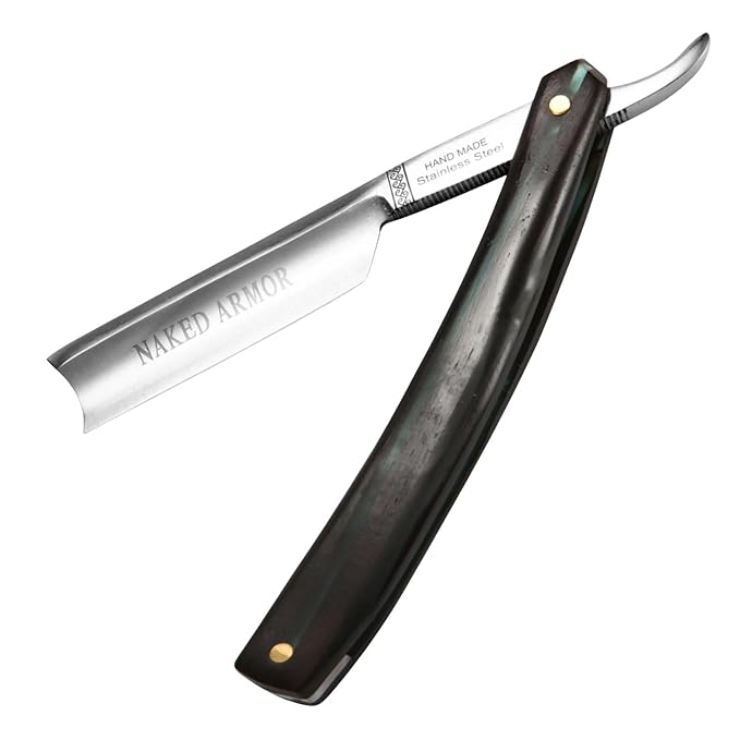 Naked Armor Dodinel Straight Razor - Shave Ready Japanese Stainless Steel Straight Razors for Men with Ebony Wood Scale, Case Included, Close Shave