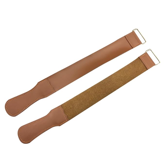 minkissy 2PCS Leather Sharpening Cloth Set Vintage Razor Strop for Straight Razors Scissors Fine Edges Durable Pure Leather Polishing Cloths with Hanging Eyelet for Easy Use