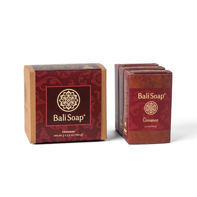 Bali Soap - Cinnamon Natural Bar for Men & Women - Bath, Body and Face Care - Vegan, Handmade, Exfoliating - 3 Pack, 3.5 Oz each