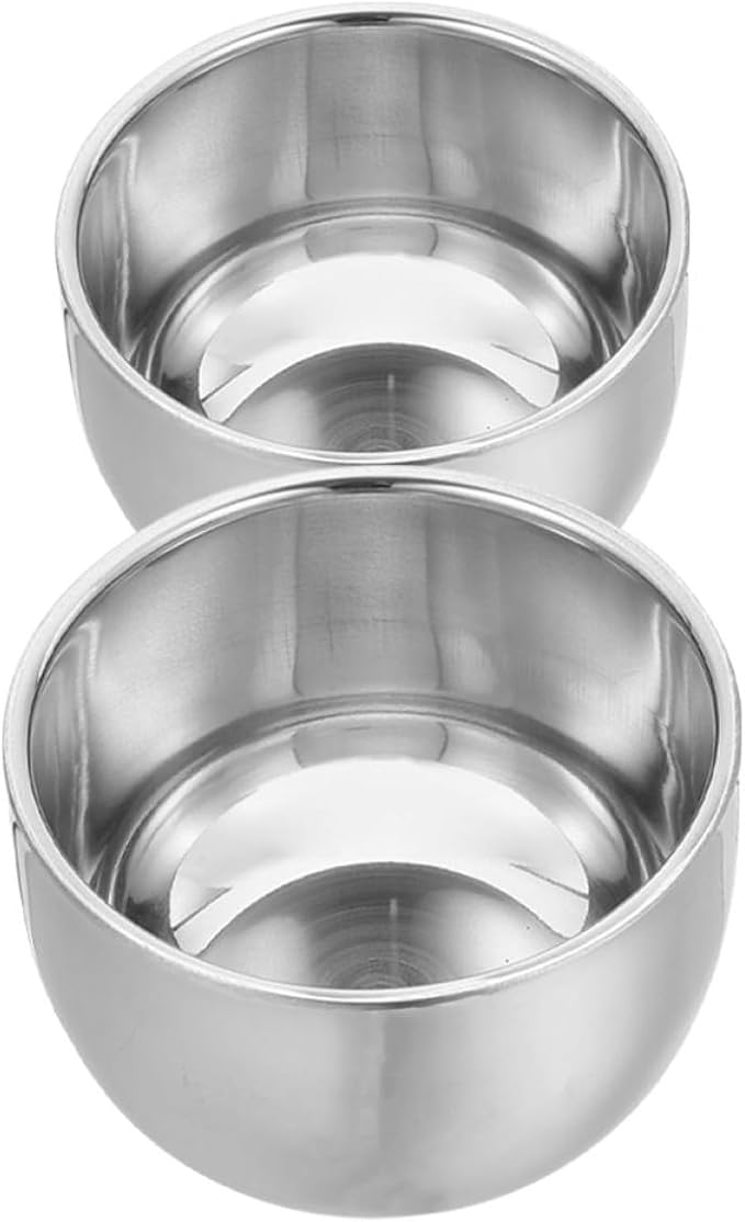 TEHAUX 2pcs 200ml Stainless Steel Metal Shaving Soap Bowl Double Layer Shaving Lather Container for Men Wet Shave Bathroom Accessories