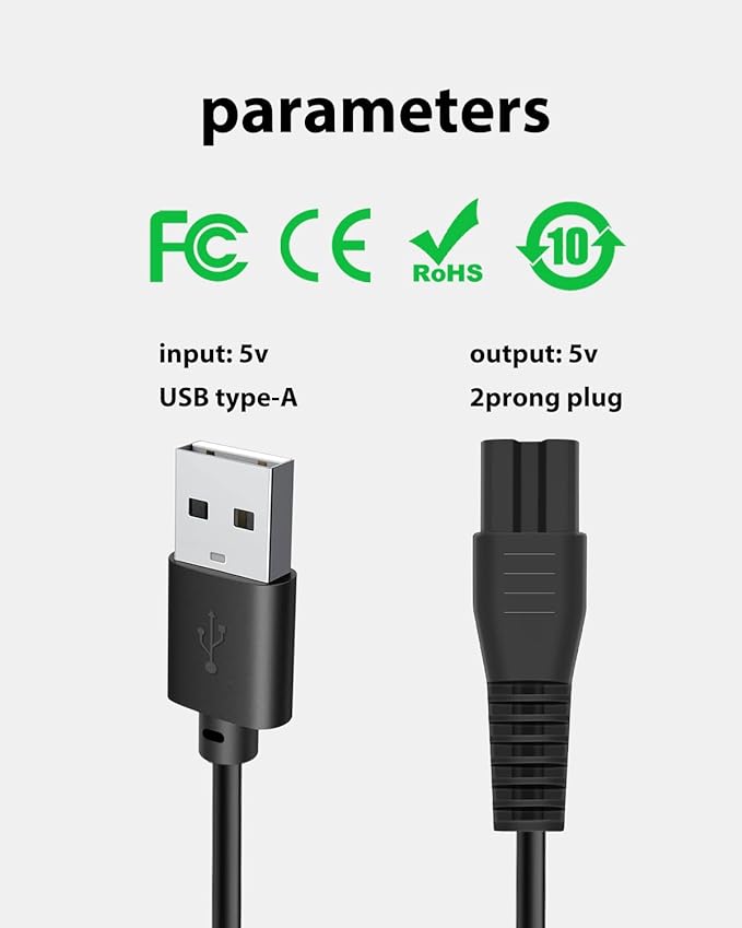5V USB Charger Cable for Freebird Head Shaver Kit, wotdmu Charger Cable Compatible with FlexSeries Electric Head Hair Shaver for Freedom Grooming Charging, with 1 Cleaning Brush, 3.3ft Power Cord