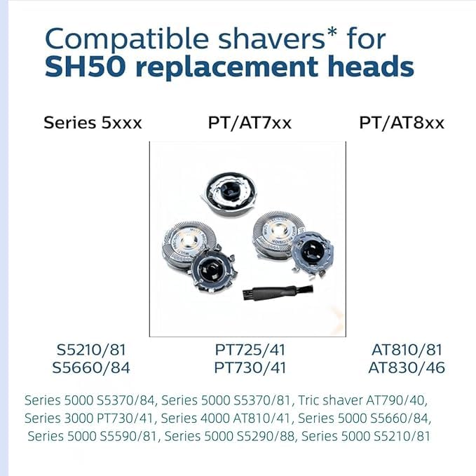 SH50/52 Replacement Heads Compatible with Norelco 5000 Replacement Blades, New Upgrade 5000 Blades Compatible with AquaTouch (S5xxx) PowerTouch (PT8xx, PT7xx), 6 Pack