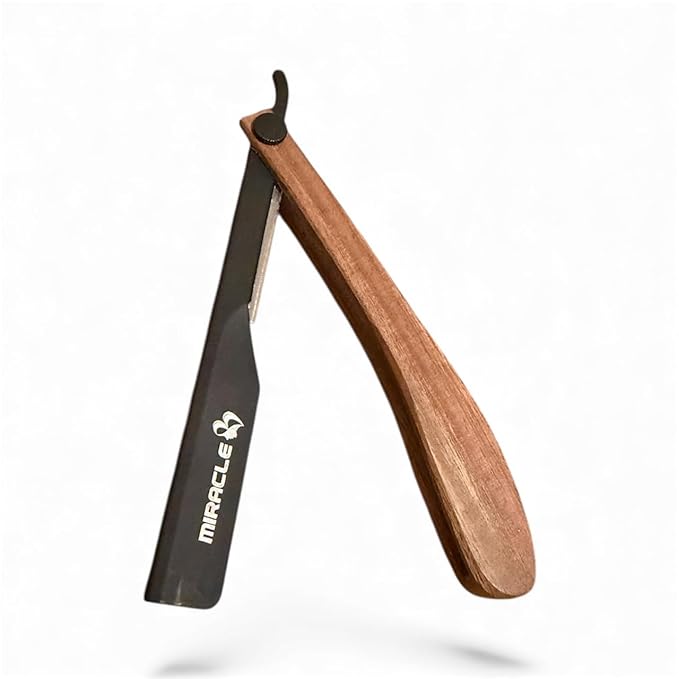 Classic Barber Straight Razor with Blades – Professional Wooden Handle Shaving Tool for Facial Hair, Neckline & Detailing By MIRACLE