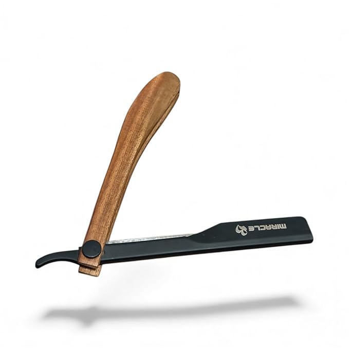 Classic Barber Straight Razor with Blades – Professional Wooden Handle Shaving Tool for Facial Hair, Neckline & Detailing By MIRACLE