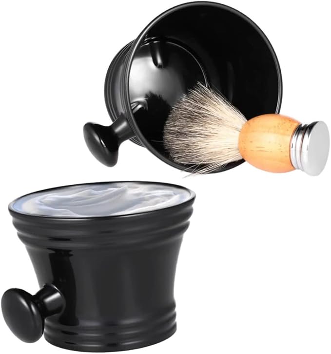 FRCOLOR Plastic Shaving Soap Bowl with Round Handle for Men Durable and Portable Shaving Bowl for Traditional Lathering Black Color