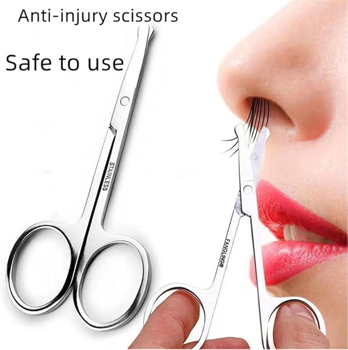 Small Scissors, 3.5in Beauty Scissors,for Personal Facial Hair Grooming ，Curved and Round Design, for Trim Men/Women Eyebrows Trimming, Eyelashes,Nose Hair, Ear, Mustache 3 Pack