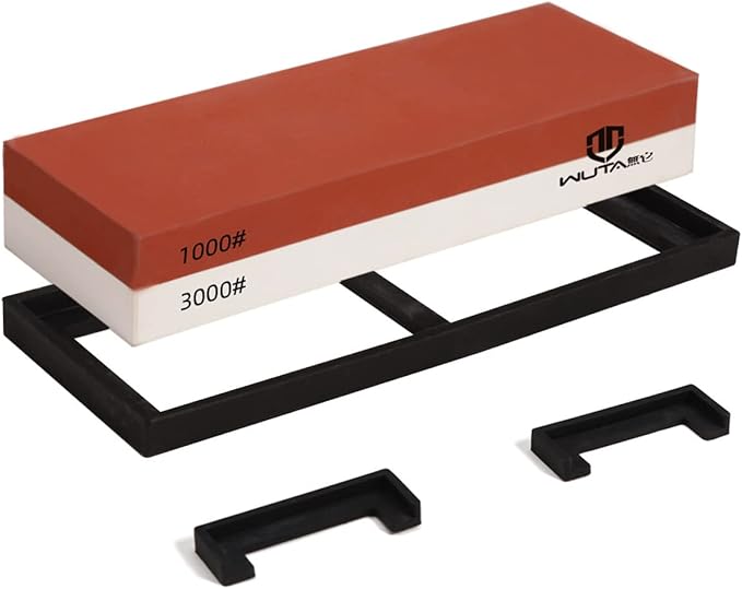 WUTA Learher Knife Sharpening Stone Set, 2 IN 1 Dual Side Professional Whetstone Knife Sharpener for Craft Tools, Kitchen, Outdoor and Pocket Knives (1000/3000 Grit)
