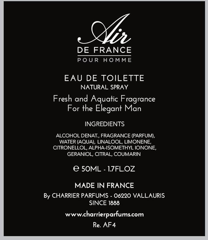 Charrier Parfums ‘Air de France pour Homme‘ Eau de Toilette Spray for Men - 50ML 1.7 Fl. Oz - Made in Provence, France