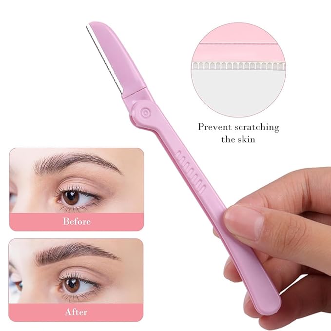 AKOAK 3 Pcs Folding Eyebrow Blade Portable Stainless Steel Mesh Beginners Protective Shaving Precision Razor, Eyebrow Trimmer for Both Men and Women