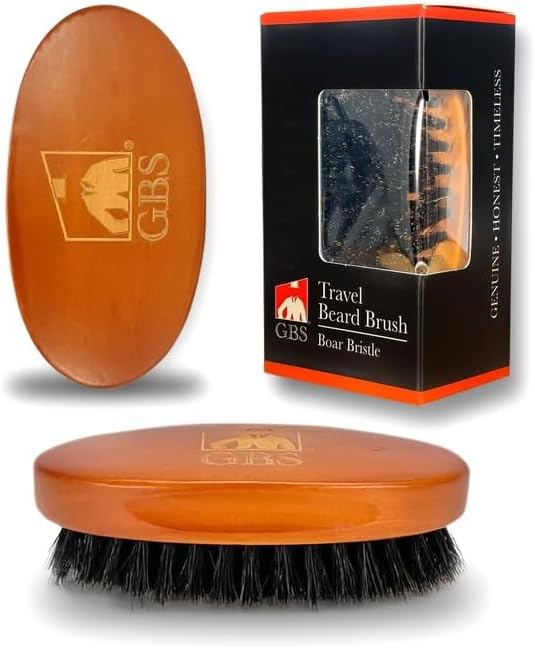 G.B.S 100% Natural Boar Bristles Beard Brush - Small Travel Size with Ergonomically Designed Wood Handle - Professional Beard and Mustache Grooming Softens and Untangles Your Beard (3)