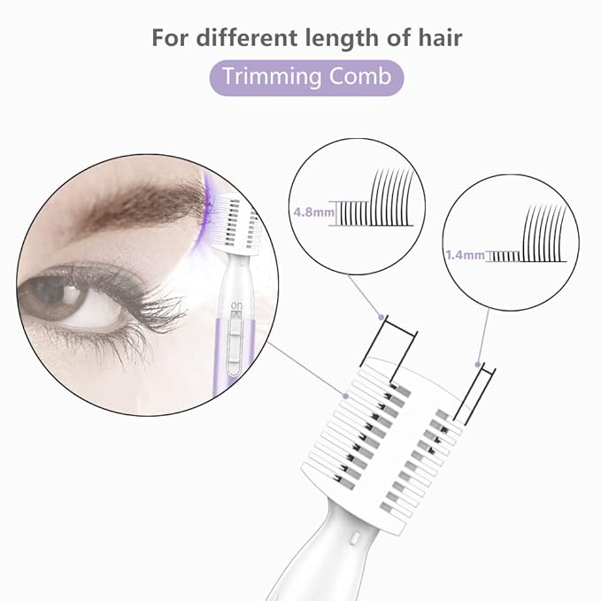 Upgraded Eyebrow Trimmer, Precision Electric Eyebrow Razor for Women Battery-Operated Facial Hair Remover with Comb No Pulling Sensation Painless for Face Chin Neck, Upper-Lip, Peach-Fuzz