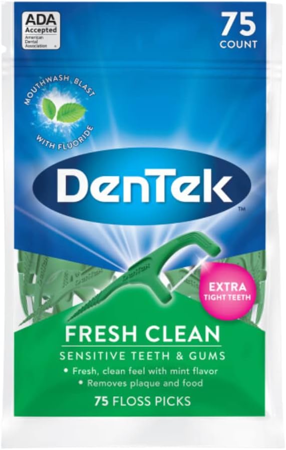 DenTek Fresh Clean Floss Picks, for Extra Tight Teeth, 75 Count, (Pack of 1)