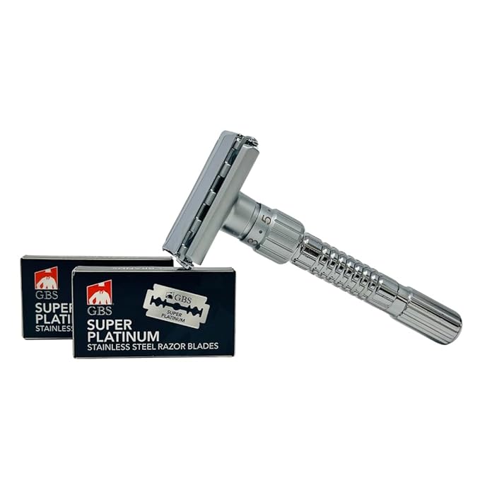 GENTS Men’s Classic Chrome Adjustable Butterfly Open Double Edge Safety Razor, Smooth Shave with 20 Premium Sharp Blades