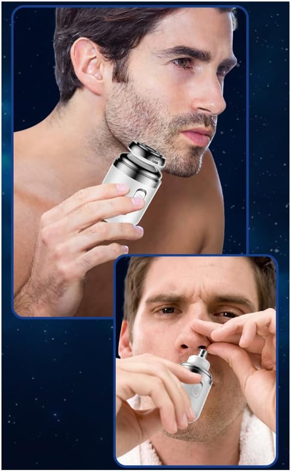 Mini Electric Travel Shaver for MenRechargeable Rotary Shaver WashablePocket Size Shaving Razor PortableClose Shave Beard Trimmer Wet & DryRotary Electrical Shave (White)