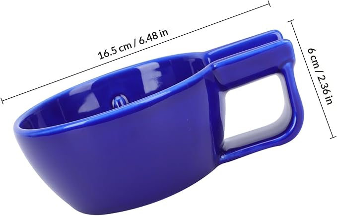 TEHAUX Ceramic Shaving Soap Bowl for Men with Handle Blue Wide Mouth Shaving Foaming Bowl Practical Barber for Wet Razor Use