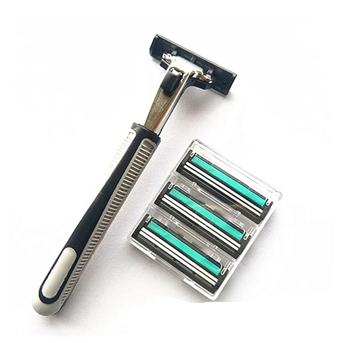 Men's Razor, Twin Blade, Shaving Thoroughly For an Ultra Soothing and Comfortable Shave (2 Handle + 60 Cartridges)