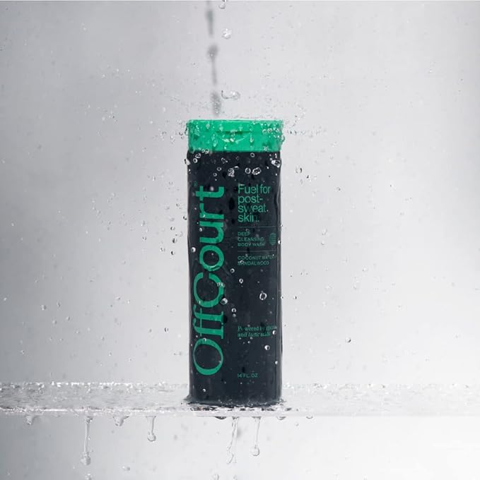 OffCourt Sulfate-Free Body Wash for Men & Women - Non-Drying Exfoliator with Glycolic & Lactic Acids Leaves Skin Fresh & Smooth with Coconut Water and Sandalwood Scent, 14 Fl. Oz (Pack of 1)