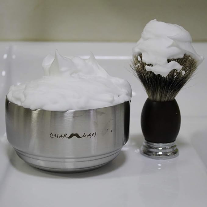 Stainless Steel Shaving Soap & Cream Bowl with Lid | Three-walls Heat Preservation | Heavy Weight Steel