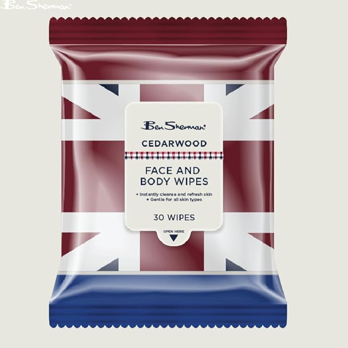 Ben Sherman Men's Face Wipes - 4 Pack (120 Total) Cleansing Wipes for Men with Cedarwood, Sandalwood, Eucalyptus & Citrus Mint