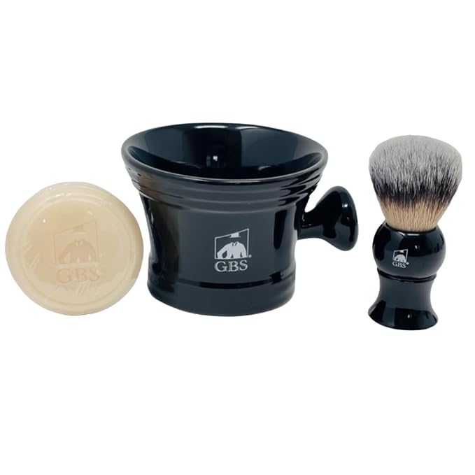 GENTS Premium Men’s Wet Shaving Kit - 3 Piece Gift Set with Black Ceramic Mug, Natural Soap & Brush - Perfect Father’s Day Gift for Dad, Husband, Boyfriend