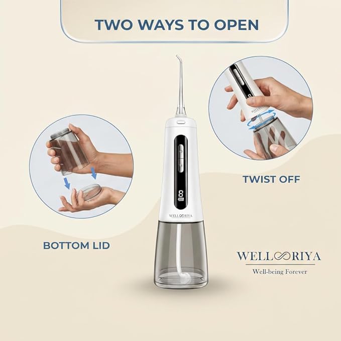 Cordless Water Dental Flosser – Power Dental Flosser for Teeth & Gums, 9 Pressure Levels, 300mL Tank, USB-C Rechargeable Oral Irrigator, IPX7 Waterproof for Braces & Travel – Wellooriya (White)