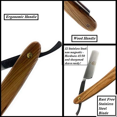 G.B.S Natural Wood Finish Scales 5/8in Straight Razor, Shaving Razor with Natural Wooden Handle and Stainless Steel for Beard Shaping