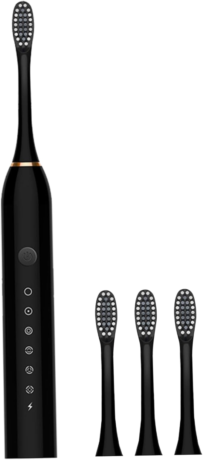 Electric Toothbrushes Adults Rechargeable Toothbrush with 4 Brush Heads and 6 Cleaning Modes Low Noise Waterproof Whiten Toothbrush Smart Timer Longer Life for Women Men Gift Black Rechargeable